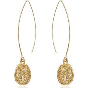 Women's Simulated Druzy Dangly Threader Earrings Gold Long Simple Boho Hoop
